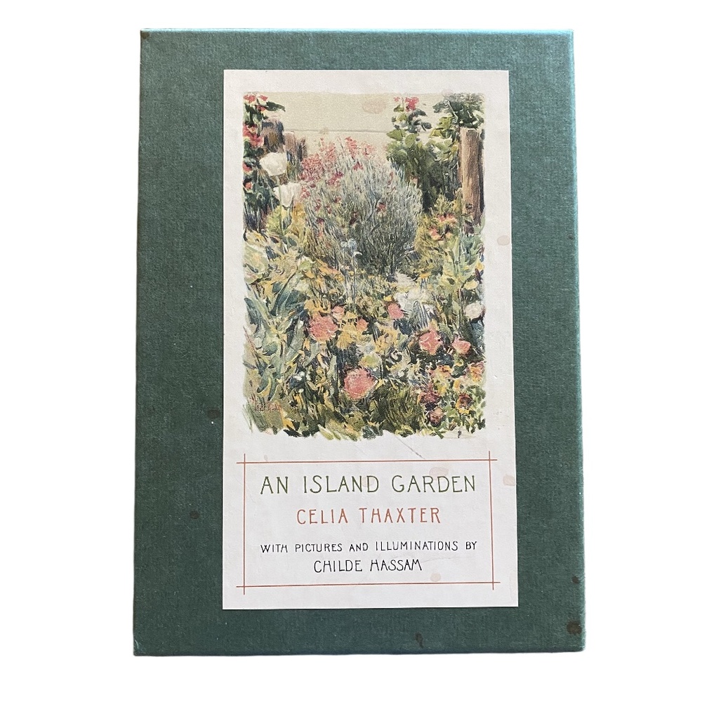 Houghton Mifflin An Island Garden Teal‎ Gilt Slipcase Book 1988 Cottagecore OS
